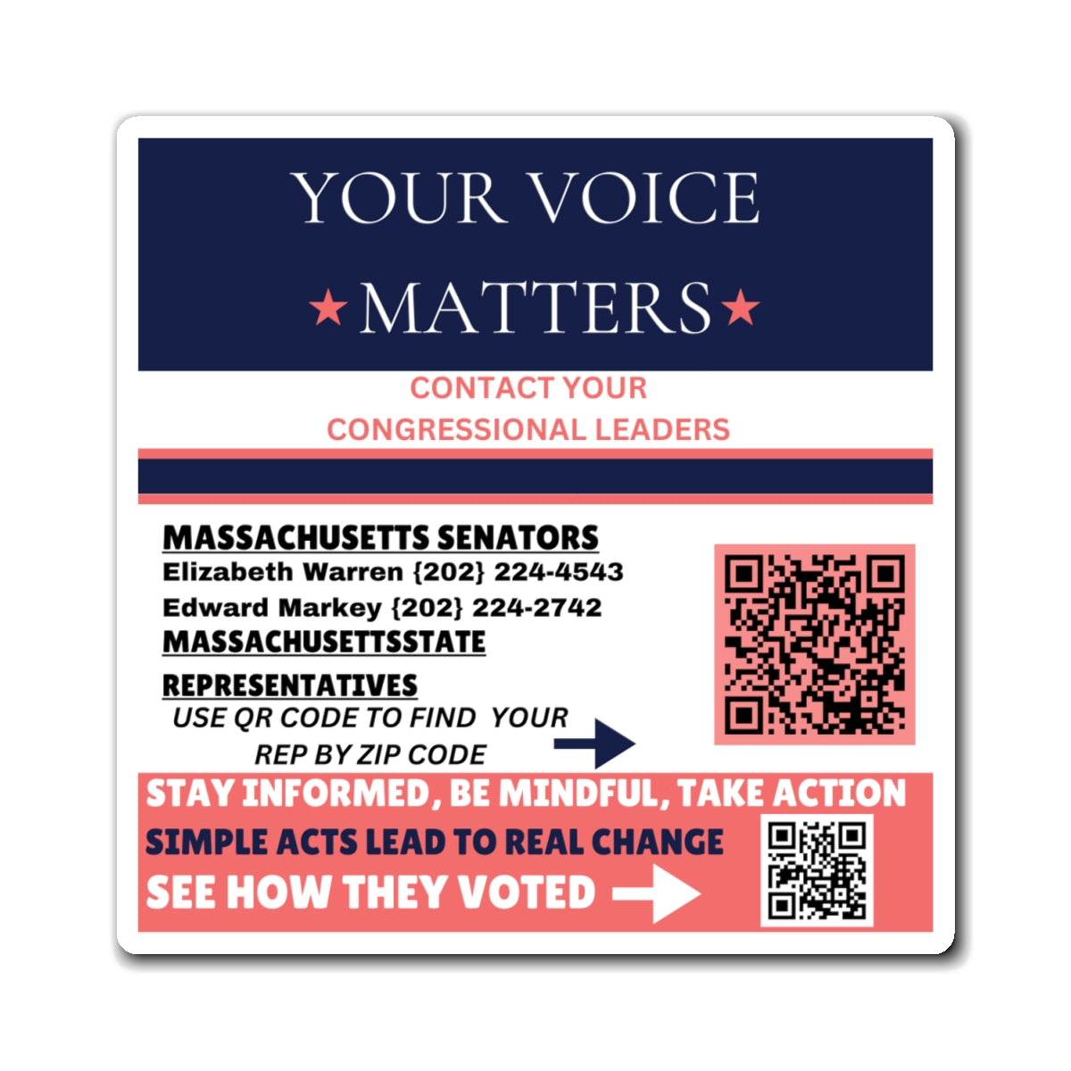 Massachusetts "Civic Engagement Made Easy – Find & Contact Your Reps Magnet"