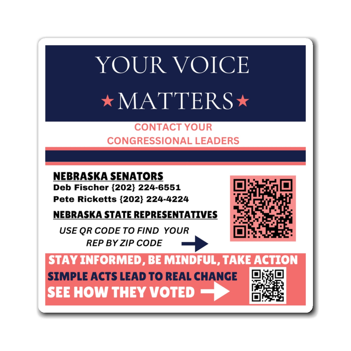 Nebraska "Civic Engagement Made Easy – Find & Contact Your Reps Magnet"